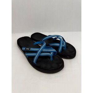 Teva Olowahu Blue Strappy Mush Topsole Flip Flop Sandals Womens Size 8